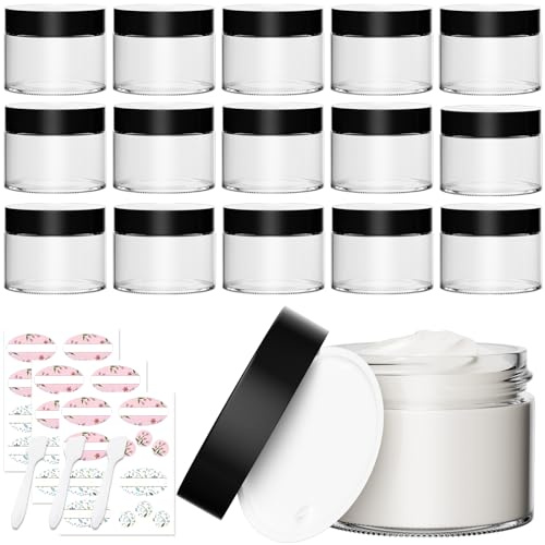 2 oz Empty Clear Glass Cosmetic Jars,15 Pack Glass Jars with Black Lids