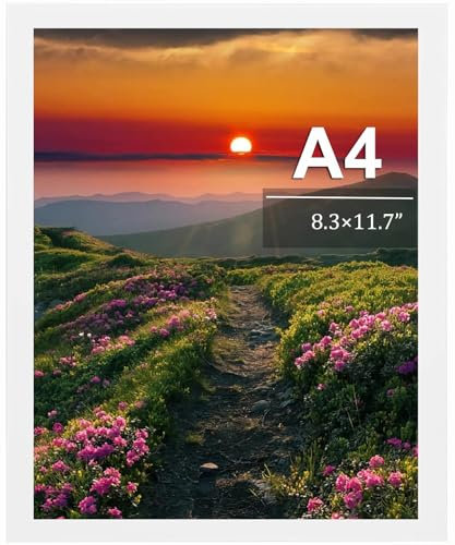 A4 Photo Frame, A4 Frame Wooden Picture Frame with Clear Perspex Front, 21cm x 29.7cm Certificate Frame Poster Frame for Table Top and Wall Mounting, White