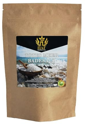 HAF® Sales de baño de alta calidad para pieles sensibles y secas, sal marina 100% natural de Jordania para el alivio del estrés, sal mineral para un buen sueño y cuidado personal, 500 g en bolsa