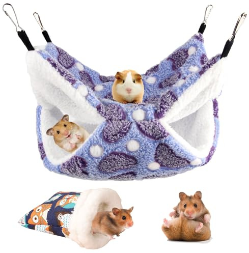 FOSDICK 1 Pièce Hamac À Double Couches pour Petit Animal de Compagnie, Hamac Cage Furet Double Hamacs Cochon d'Inde Rat Chaud Nid, Chauds Lit Suspendu en Peluche pour Chinchilla, Hérisson, Cobayes