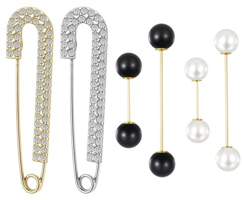 Yuanchu 6 Stück Perle Brosche Sicherheitsnadel, Anstecknadel Kragen Clip Strass Pullover Schal Clip Kristall Shawl Clips Broschen Pins Damen Hemd Clips Sicherheitsnadeln Broschen für Mädchen Zubehör