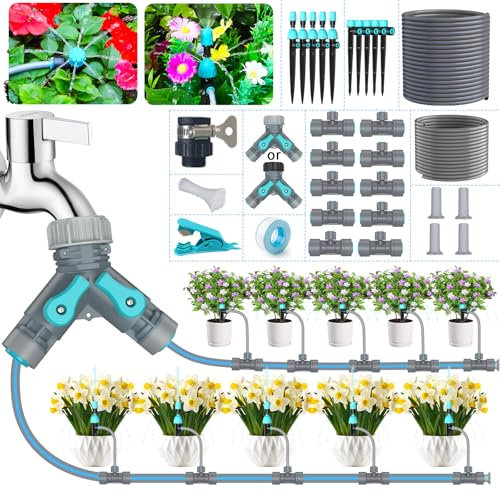 TRJZWA Automatisches Bewässerungssystem für Garten Terrasse, 15m + 5m DIY Bewässerung Kit Micro Drip Irrigation System 2 Arten von Bewässerung Sprinkler Pflanze Gießer für Pflanzen und Blumen