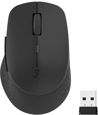 Rapoo M300G Silent Wireless Mouse, 2.4GHz Multi-Mode Bluetooth Computer Mouse with USB Receiver for PC Laptop, 2400 Adjustable DPI Optical Tracking, 12 Months Battery Life, Support Multi-OS, Black