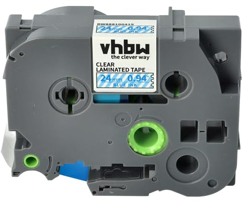 vhbw Skrivband kompatibel för Brother PT 3600 2710 2730 2730 VP 350 330 skrivaretiketter 8 m x 24 mm blå till transparent laminerad