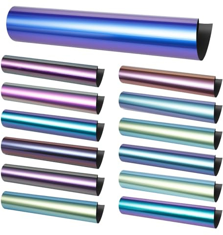 UCEC Reflekterande regnbåge plotterfolie textil, 13 färger överföringsfolie plotter flexfolie, värmeöverföring vinyl 30,5 x 25 cm för textilier överföringsfolie för strykning för gör-det-själv t-shirt