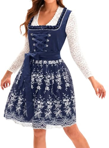 Donna Midi Tradizionale Dirndl Schwarz Abito da Festa della Birra Abito Oktoberfest in Stile Corte Cosplay con Stampa Corpetto Allacciato e Gonna Ampia per Dress Ristorante
