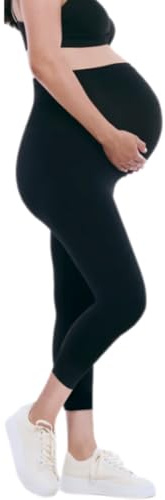 Motherhood Maternity Women's Essential Stretch Secret Fit Over The Belly Pregnancy Crop Capri Legging, Black, Medium