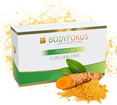 BodyFokus Premium Curcuma 185X - Kurkuma-Kapseln hochdosiert aus 95% Extrakt mit Mizellen-Technologie - 185x höhere Bioverfügbarkeit als Curcumin - 60 Kapseln - in Deutschland produziert