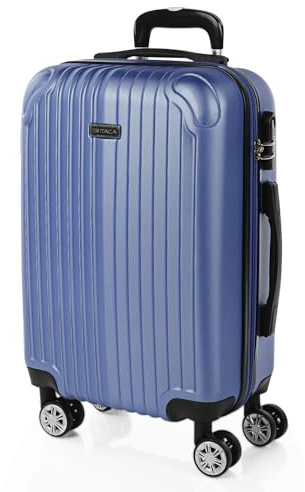 ITACA - Vagn resväska, 50 cm, hytt, ABS. Handbagage. Stel och lätt. Teleskophandtag, 2 handtag och 4 hjul. Lågprisflyg Ryanair Vueling, Blå Safir