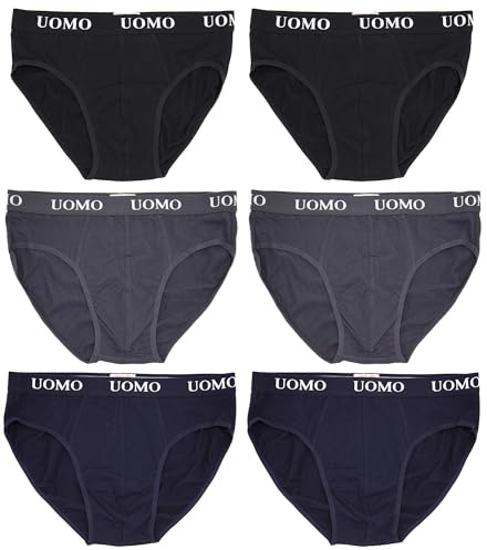 Poligono Calzoncillos Slips Hombre, Ropa Interior Masculina de Algodón Transpirable, Slips de Buena Elasticidad, Paquete de 6, Multicolor, 2 Negros, 2 Azules, 2 Grises, XXXX-Large