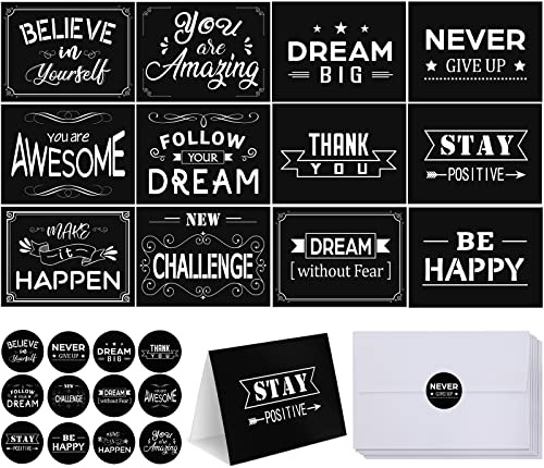 Outus 24 Set Motivational Greeting Cards with Envelopes Inspirational Note Postcards Bulk with Stickers Positive Affirmations Cards for Graduation College Colleague Office Birthday Party Supplies