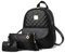 EVEOUT Damen Rucksack PU Leder Lässiger Tagesrucksack zum Reisen Schule Arbeit Schultertasche Rucksack Set Schwarz