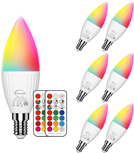 ChangM LED Lampe E14 RGBW 2700K 6er Set LED Farbwechsel Birne 5 Watt (ersetzt 40W), Dimmbar Farben LED Glühbirne, Farbwechsel Glühbirne mit Fernbedienung | RGB und warmweiss 2700K