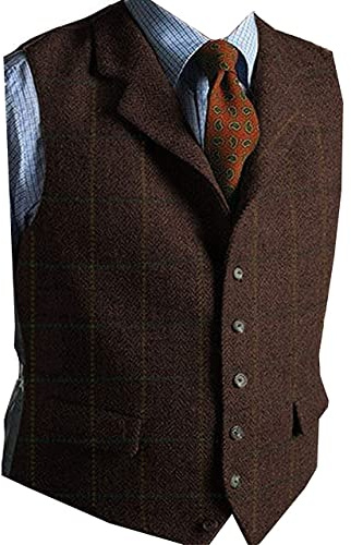 Solovedress Gilet da Abito da Uomo Elegante Scozzese Tweed Panciotto Slim Fit per il matrimonio