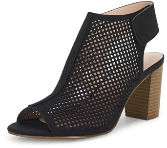 Coutgo Heels for Women Open Toe Boots Cutout Ankle Strap High Heel Chunky Block Sandals,Black,Size 7