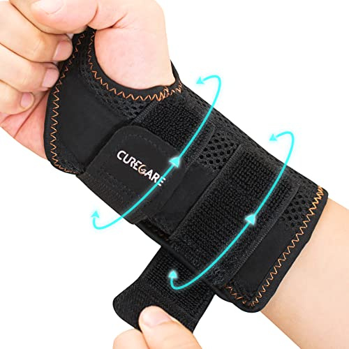 CURECARE Carpal Tunnel Wrist Splint, Adjustable Wrist Support Brace with 2 Straps, Professional Wrist Stabilizer for Pain Relief, Repetitive Injuries Recovery (Left Hand-Black, S/M)