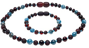 Genuine Amber Necklace & Bracelet From Baltic Sea Made With Unpolished Cherry Polished Cherry and Apatite 34 & 15 cm (13.4 & 5.9 Inches)