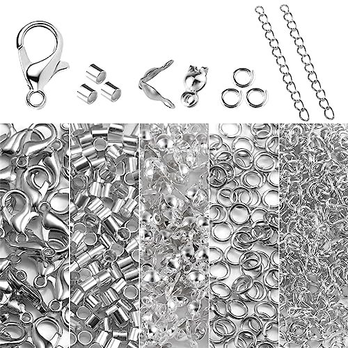 ALEXCRAFT 1000 Stück Schmuckherstellung Zubehör Silber ketten Verschluss Armband Kettenverschluss Lobster Clasp Open Jump Rings Jewelry Making Kit