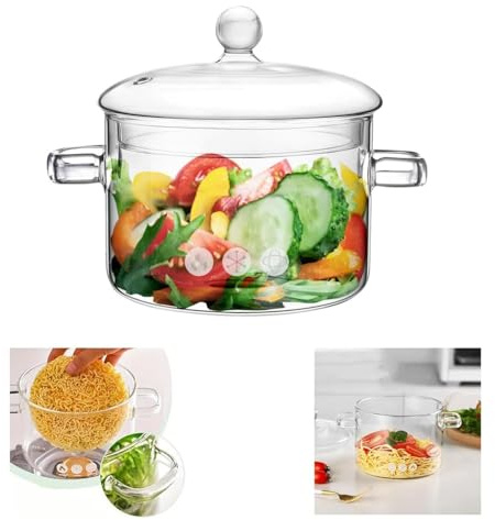 Thsinde Glass Saucepan with Cover Heat-resistant Glass Stovetop Pot and Pan with Lid for Pasta Noodle, Soup, Milk, Baby Food (64oz/1900ml), TH1150