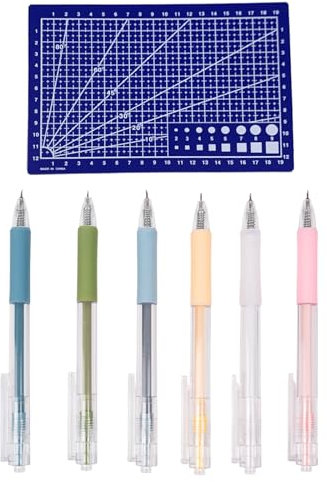 Papierschneider Stift, Craft Schneidwerkzeuge Set, Präzisions Einziehbares Lreatives Papierschneider Messer, Kreatives Papierschneider Messer, Carving Stiftmesser, 1 Schneidematte, 6 Stück