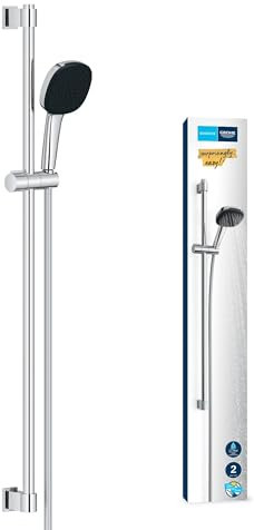 GROHE Vitalio 110, Duschset wassersparend, 8l pro Min (Brausestangenset mit: Duschkopf 2 Strahlarten, 1,75m Schlauch, Duschstange 90cm, zum Kleben oder Bohren, ohne Kleber), eckig, chrom, 26930001