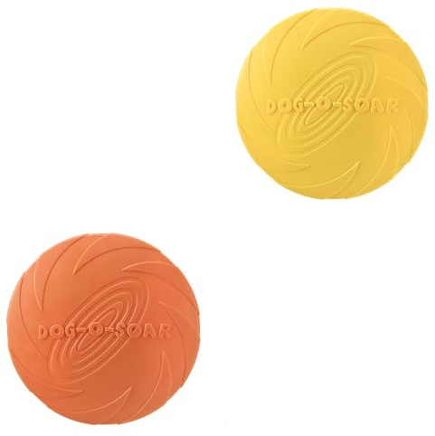 helioflicker 2-pack hund flygande skiva hund frisbee hund gummi flygblad hundleksak för små stora hundar att sport, säker på tänder-S. Orange och gul