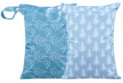 Opgroeie Wet Dry Bags with Two Zippered Pockets and Handle, Reusable Storage Bag for Breast Pump Parts & Baby Items, Waterproof Diaper Bags, Yoga Gym Bag for Swimsuits or Wet Clothes-2pcs, 11.8*15.75