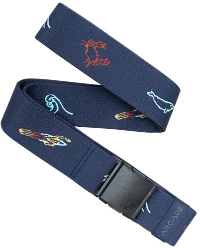 Arcade Belts A2 Unisex Adventure Belt: Heavy Duty Stretch, Metal Free Buckle, Save the Waves - Navy, Standard (Up to 40); 1.5 Wide