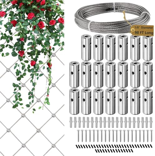 Kit de treillis vertical - Clôture extérieure de jardin en acier inoxydable, ligne d'escalade pour plantes | Panneaux de clôture en treillis vertical portable, treillis métallique avec ancrages