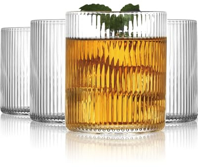 QCKNSO Drinking Glasses Set of 6, 10 oz Highball Glasses, Vintage Glassware Set Cocktail Glass for Water,Beverage,Wine, Cute Glass Cups, Iced Coffee Cup