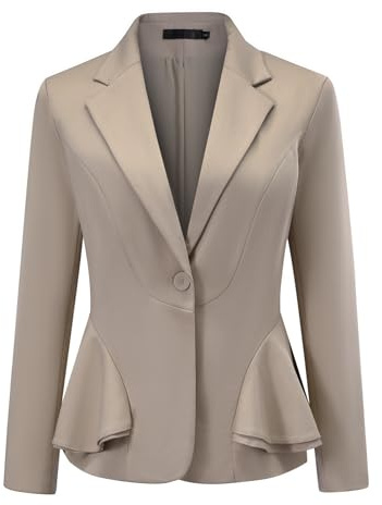 YYNUDA Blazer da donna con orlo Peplum Business Casual - Giacca di transizione tinta unita per feste di matrimonio e ufficio, cachi., M