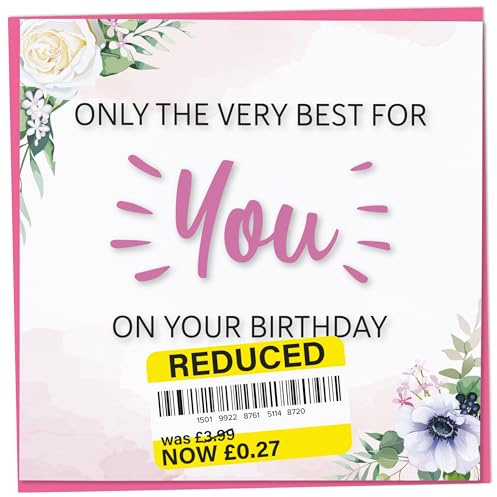 Birthday Card for Women, Funny Adult Friend Female Card, Sarcastic Reduced Sticker, Humorous Office Gift, Best Quirky Gifts, Very Special Day Joke Present for Her, Unusual Happy 50th Bday Offensive
