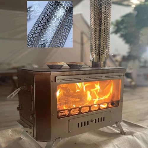 URPIZY Camping-tälttofs-kaminrör av rostfritt stål med anti-värmeskyddsnät, justerbart 5–10 cm, 40 × 12 cm, bärbart för utomhus- och vedspisdrift