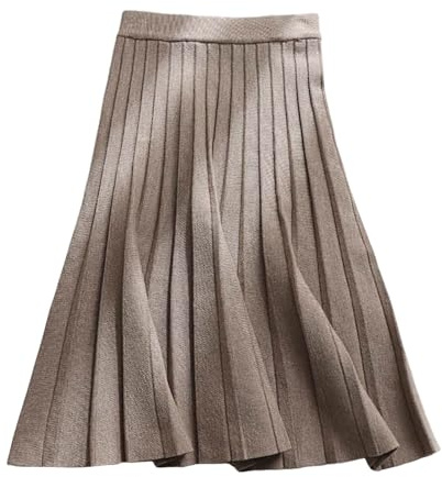 Faldas de Punto Grueso para Mujer Falda Larga, A-Line Faldas Plisadas de Tartán Invierno Otoño Midi Faldas Largas, Elástica Vintage Elegante Avellanada, Aldas Plisadas Casual Fiesta