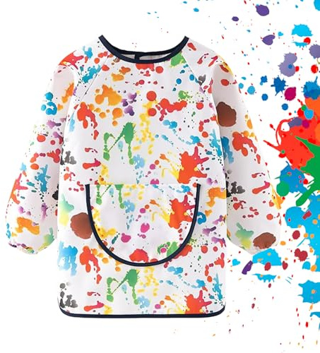 FYting Malkittel Kinder 3 jahre, Malschürze Kinder 2 jahre,Kochschürze Kinder,Malkittel Kind 4-8 jahre, malerkittel, Sicheres Material, wasserdicht, wird keine schmutzige Kleidung(Bunte Tupfen)