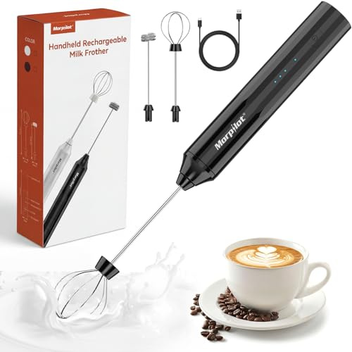Morpilot Espumador de Leche Recargable USB-C, Batidor de Leche Espuma Portátil, Mini Espumador de Café para Cappuccino, Latte, Matcha y Batidos, Diseño Compacto para Hogar, Oficina y Viaje