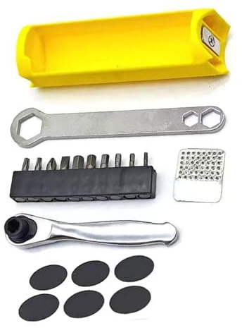 Juego de reparación de bicicletas con cajas de herramientas compactas de almacenamiento oculto, incluye llaves regulables y organizadores internos, caja de almacenamiento para marco de bicicleta