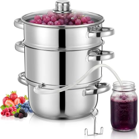 FOHERE Ångjuicepress 5 l | 2-i-1 juicepress – perfekt för hemlagad juice, gelé och sylt
