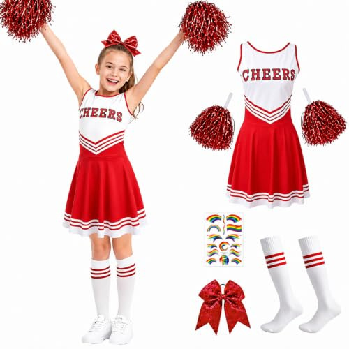 yolzhxe Cheerleader kostym, cheerleader kostym flicka mjuk, mjuk cheerleading outfit med poms, strumpor och hårsnodd lämplig för rollspel, basketspel och halloween