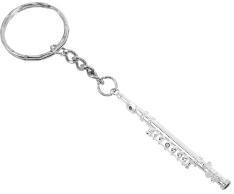 JEWEDECO Porte-clés Flûte Miniature, Porte-clés Instrument de Musique, Finition Cuivre Argentée, Design Détaillé, Compact, à Clipser Paquet, Paquet à Dos ou Trousseau, pour Amateurs
