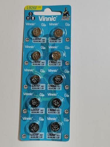 Vinnic AG7 L926 SR926 SR57 399 543 35 RW413 Alkaline Battery (10 Pack) used in Watches, Calculators, Toys, Lasers, Clocks, Thermometers, and many other electronic items.