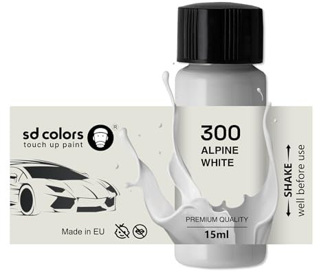 SD COLORS - Vernice per ritocchi, per automobili, per riparazione graffi e scheggiature, 15 ML, codice colore: 300, 15 ML, colore: bianco alpino (solo vernice)
