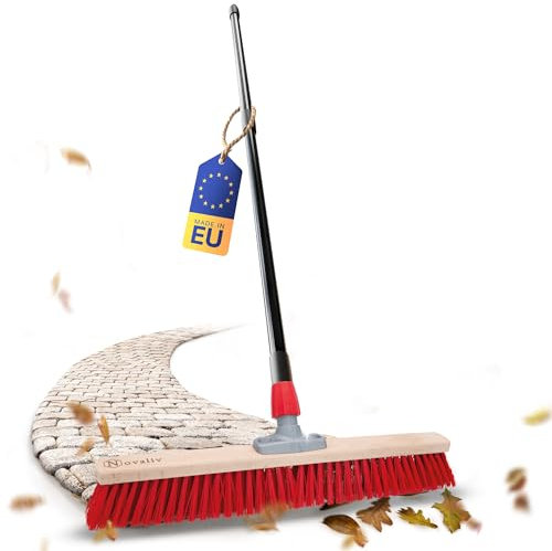 Novaliv Straßenbesen 80 cm I Besen mit Stiel ausziehbar I Elaston rot I Grob I Industriebesen Kehrbesen Gartenbesen Hofbesen