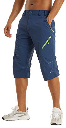 KEFITEVD Herrshorts, under knät, snabbtorkande, 3/4, vandring, långa promenadshorts, sommar, tunna capribyxor med 4 fickor med dragkedja, Kungsblå, 48 SE