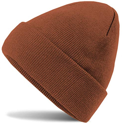 Bonnet d'hiver | Bonnet pour femme | Bonnet en tricot fin | pour homme et femme | Bonnet bouffant doux & chaud, Marron clair/rouille, Medium