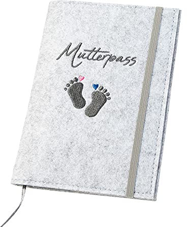 luxdag Mutterpasshülle mit Gummiband aus Filz (Farbe & Stickerei wählbar) - Hülle für Mutterpass & Impfpass - Organizer - Geschenk für werdende Mütter…