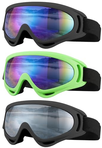 SixYard Ski Goggles, Motorcycle Goggles, 3 Pack Snowboard Snow Goggles for Men Women Adult Youth (Style 1)