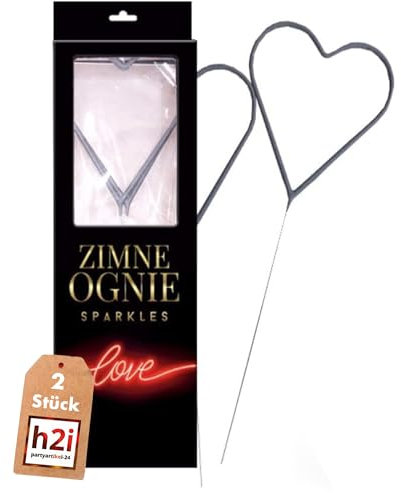 h2i Herz-Silber Wunderkerzen | 2 Stück | 25 cm | +/- 100 sek | Geburtstagskerzen Sprühkerze Spritzkerze Sternenspritzer Funkenzauber für Valentinstag Hochzeit Silvester Geburtstag | Kat F1