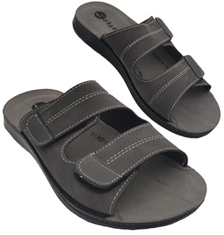 Fly Nature Freeland Ottime Ciabatte Uomo Estive in Eco Pelle Sandali Casa Mare Giardino Pantofole Aperte AntiSudore con Doppia Fascia a Strappo Ciabatta Confortevole e Anatomica (Nero, numeric_40)