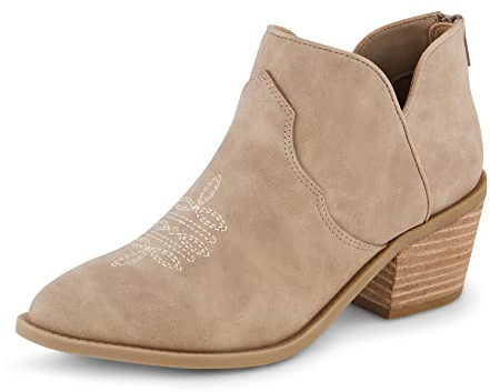 CUSHIONAIRE Rodeo Cowboy Boots for Women, Stylish Short Pointed Toe Western Ankle Boots with Low Block Heel and Back Zipper, TAN 10